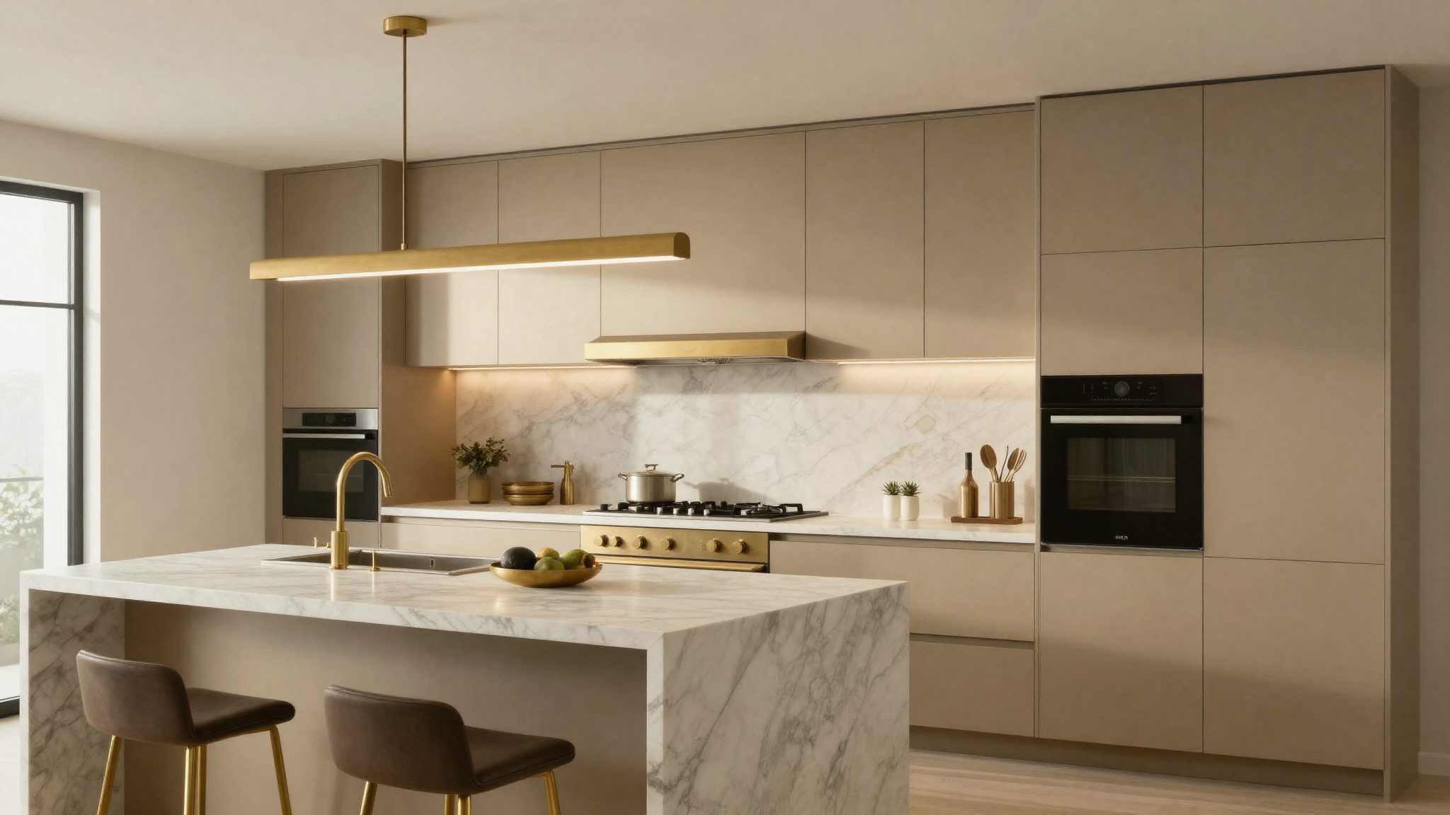 Chef's kitchen with waterfall island